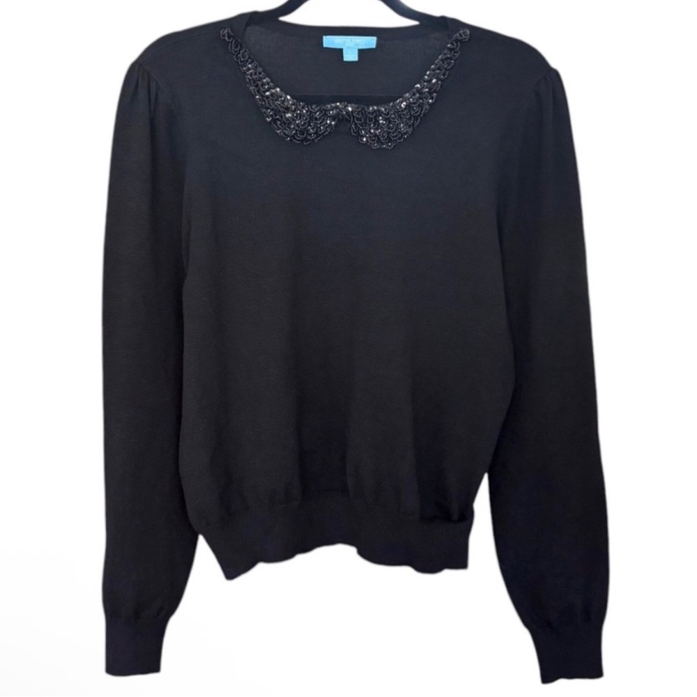 Draper James RSVP New Size L Black Removable Beaded Collar Long Sleeves Sweater - Picture 4 of 10
